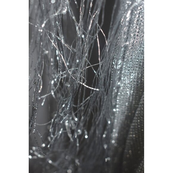 Zara Silver Metallic Knit Crochet Caftan Dress Fringe M - Picture 5 of 8